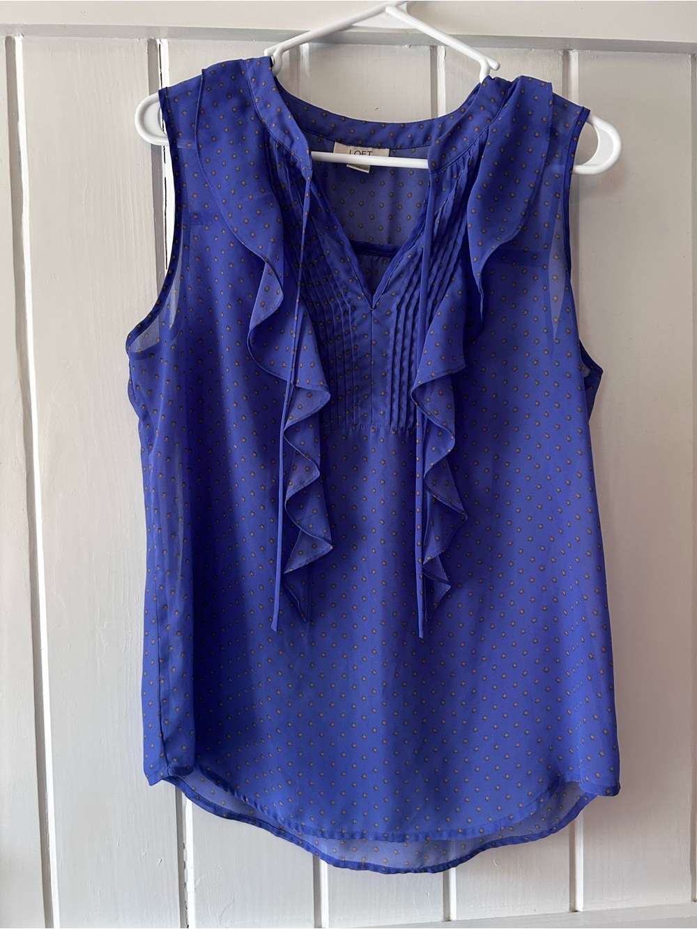 LOFT | Lavender Dot Ruffle Sleeveless Top